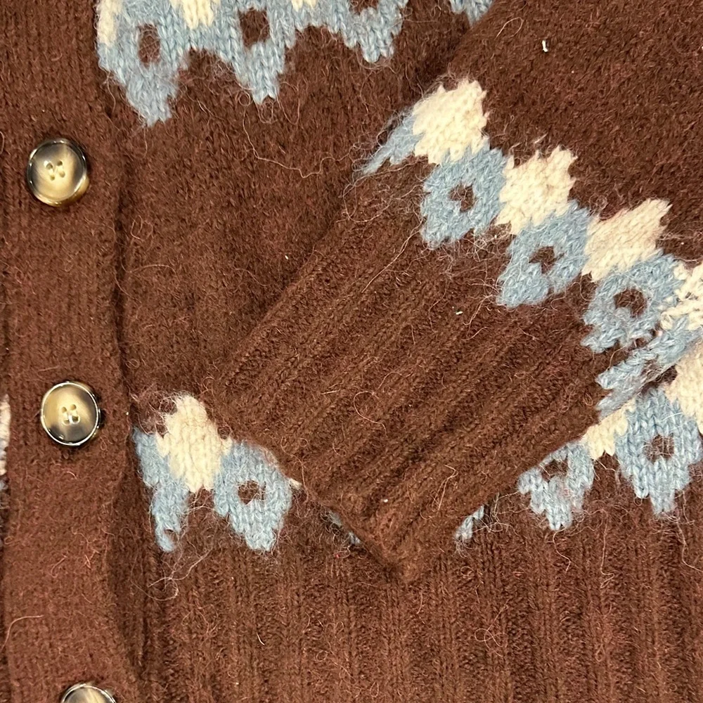 Brown and Blue Patterned Women's Sweater - Picture 3 of 4